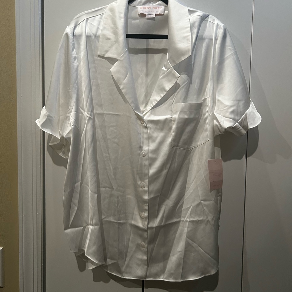 Birdy Grey Silk Getting Ready Ruffle Pajamas White